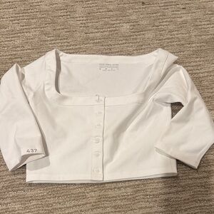 Four Thirty Seven White Square-Neck Button Crop Top